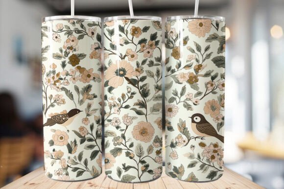 Download Vintage Bird &amp; Flowers Tumbler Wrap - Premium Resources