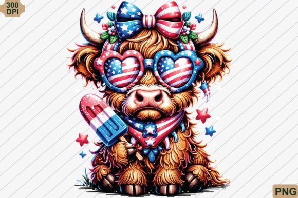 Download Funny Highland Cow 4th of July PNG - Funny highland cow Collection